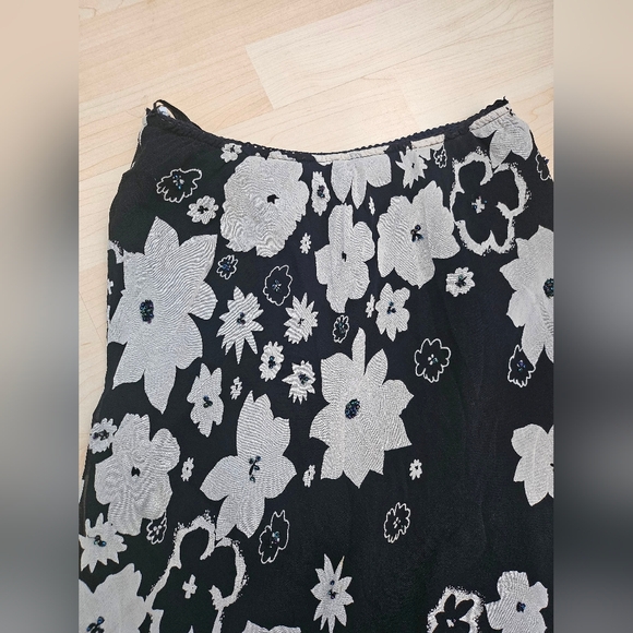 90s Black Asymmetrical Pointed Hem Floral Fairy Maxi Skirt With Beading - Picture 2 of 9